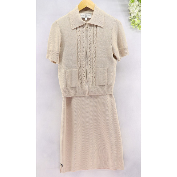 St. John Sheath Sleeveless Dress/Short Sleeve Jacket Knit Neutral Old Money 4P - Picture 2 of 16